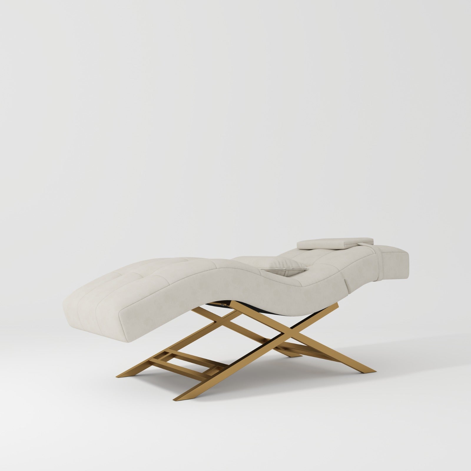 A black luxurious beauty bed with plush foam padding and Gold stainless steel legs, designed for relaxation and support in beauty settings.